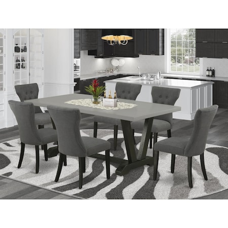 East West Furniture 7 Piece V-Style Dining Room Table Set - Dark Gotham Gray V697GA650-7